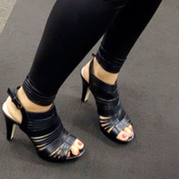 Franco Sarto Women's Meggie Black Heeled Strappy Sandals Sz. 10 M Leather Upper - Picture 12 of 12